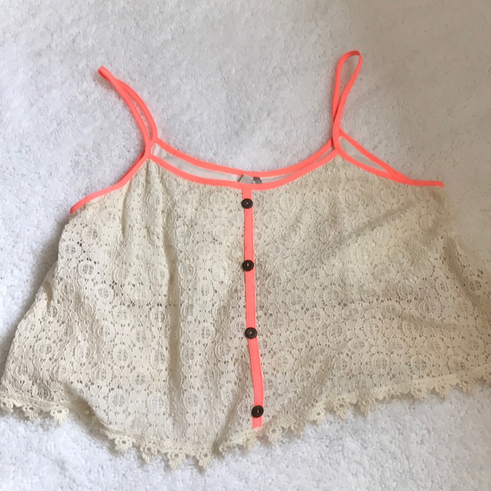 Lace and florescent pink crop top